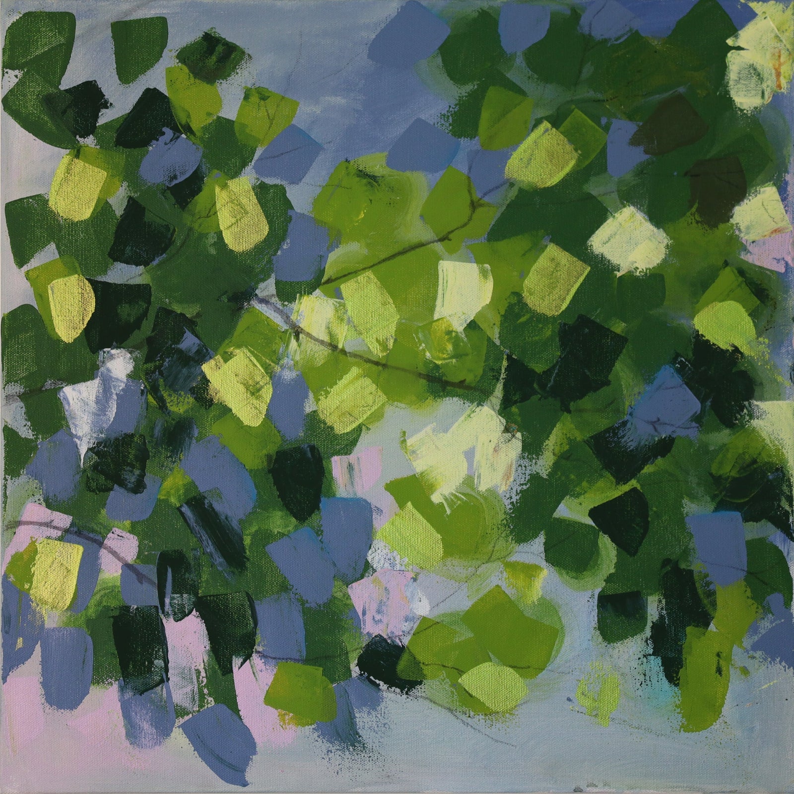 Hinoki – Peinture abstraite verte et dorée – Acrylique sur toile – Œuvre originale signée Nathalie Spooner