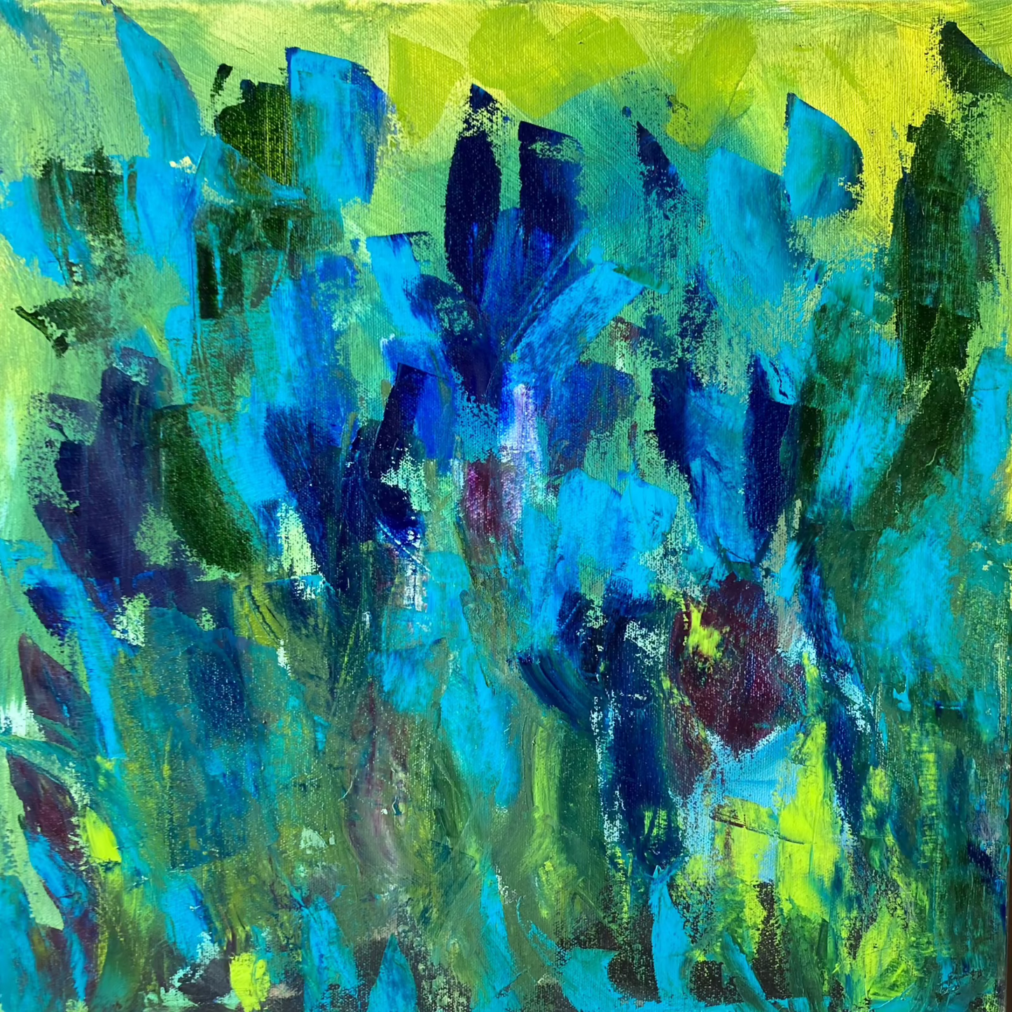 Chrysocolle I – Peinture abstraite sur toile – Tons bleu turquoise et vert minéral – Acrylique texturé – Œuvre originale signée Nathalie Spooner