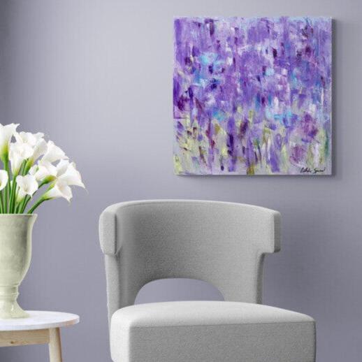 Améthyste II – Acrylique abstrait – Teintes violettes et éclats bleu-vert – Format carré 24x24 – Peinture à l'huile originale sur toile par Nathalie Spooner