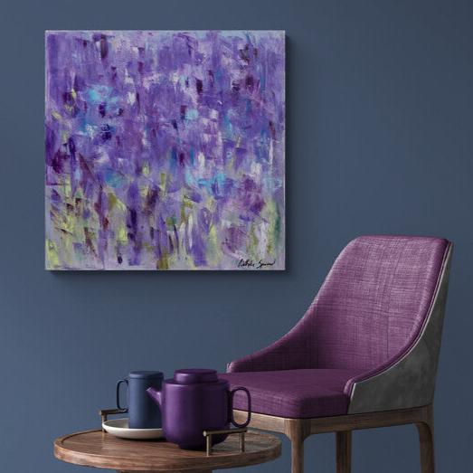 Améthyste II – Acrylique abstrait – Teintes violettes et éclats bleu-vert – Format carré 24x24 – Peinture à l'huile originale sur toile par Nathalie Spooner