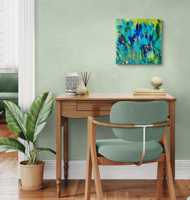 Chrysocolle I – Peinture abstraite sur toile – Tons bleu turquoise et vert minéral – Acrylique texturé – Œuvre originale signée Nathalie Spooner