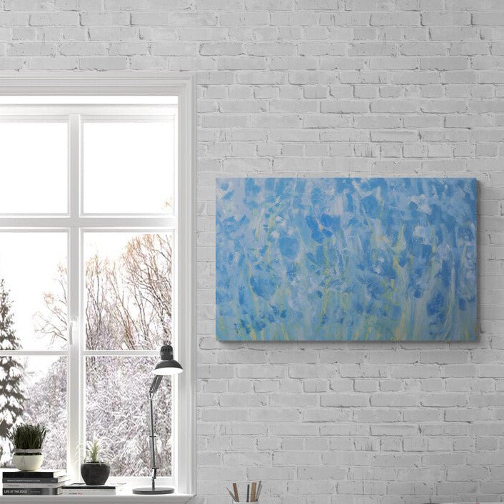 Toile abstraite à l’huile – Végétation lumineuse en tons verts et jaunes avec touches chaudes – Texture expressive – Œuvre originale de Nathalie Spooner