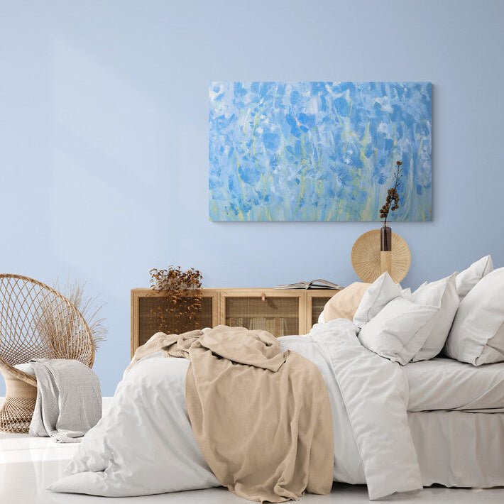 Toile abstraite à l’huile – Végétation lumineuse en tons verts et jaunes avec touches chaudes – Texture expressive – Œuvre originale de Nathalie Spooner