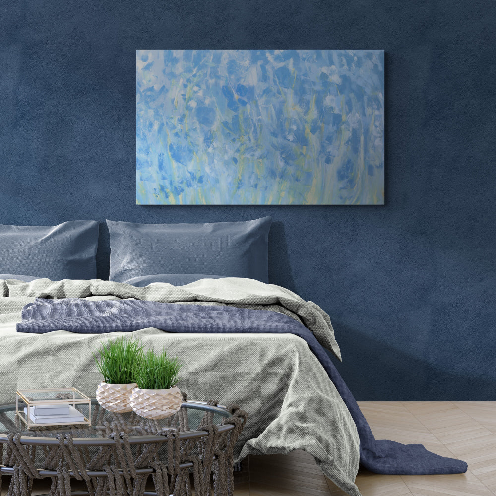 Toile abstraite à l’huile – Végétation lumineuse en tons verts et jaunes avec touches chaudes – Texture expressive – Œuvre originale de Nathalie Spooner