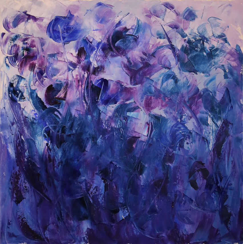 Oeuvre Violet au vent de Nathalie Spooner fleurs abstraites mauve