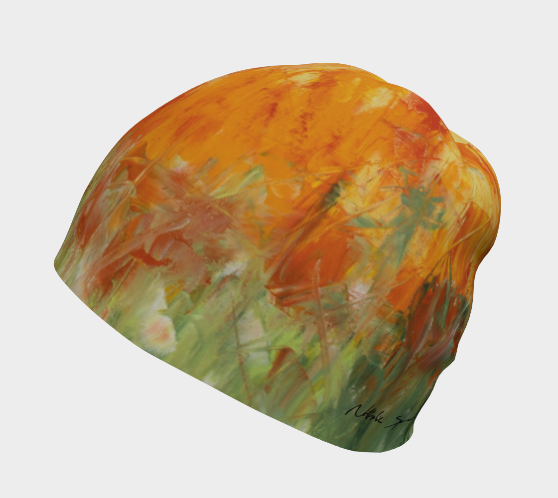 Tuque pour femme ou pour homme orange et vert imprimée de l'oeuvre Cornaline de Nathalie Spooner