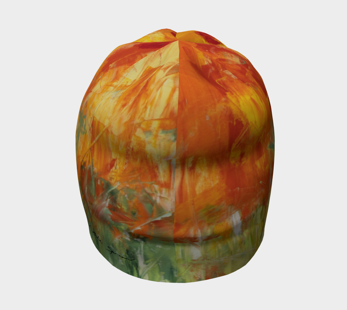 Tuque pour femme ou pour homme orange et vert imprimée de l'oeuvre Cornaline de Nathalie Spooner