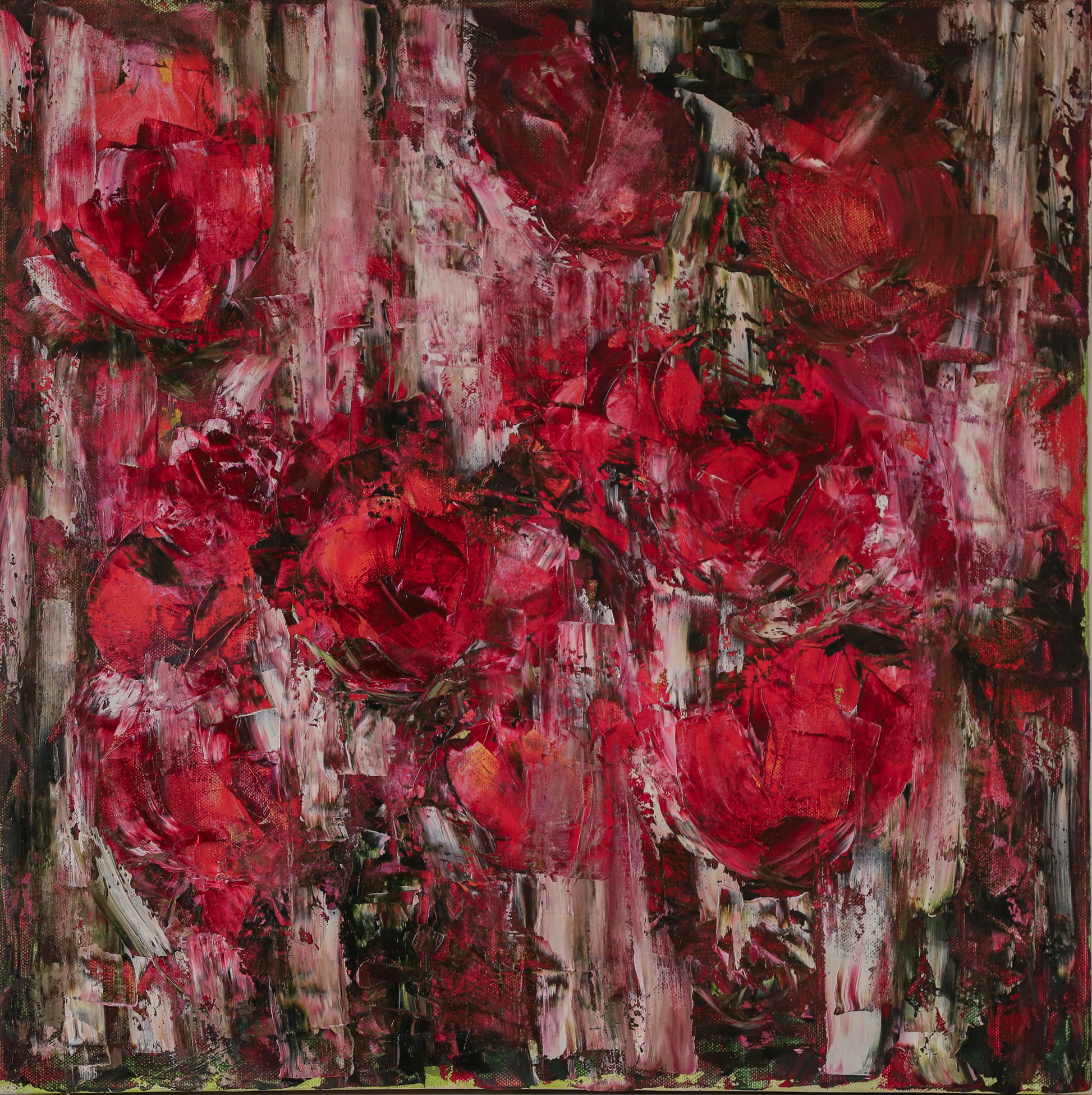 Oeuvre de Nathalie Spooner art abstrait floral rouge