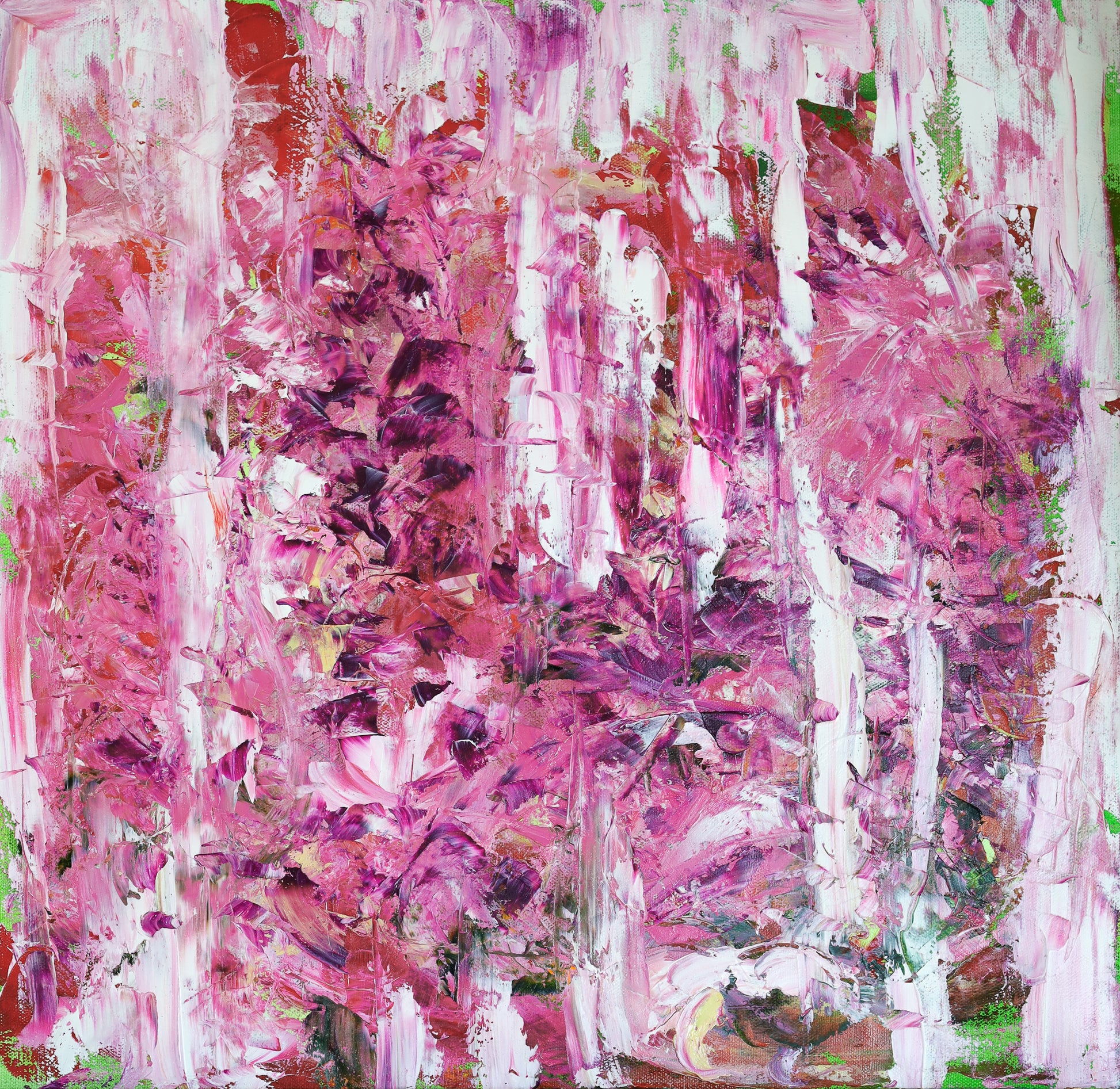 oeuvre Dragon de Nathalie Spooner fleurs abstraites roses