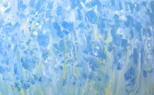 Toile abstraite à l’huile – Végétation lumineuse en tons verts et jaunes avec touches chaudes – Texture expressive – Œuvre originale de Nathalie Spooner